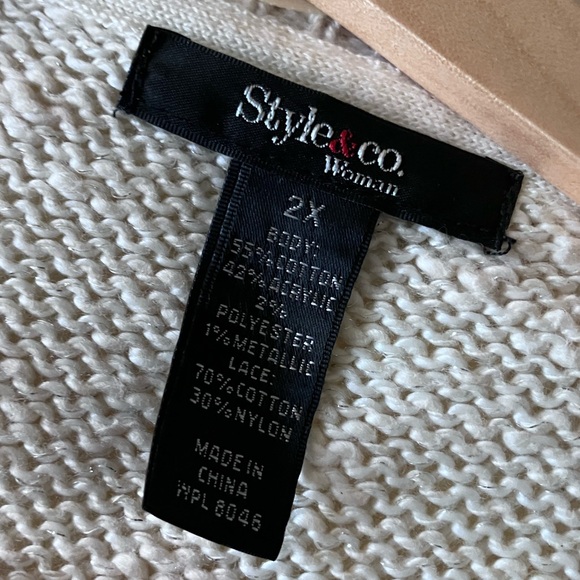 STYLE & Co. Cream Knot Tunic Sweater with Metallic Threading and Lace Size 2X - Picture 9 of 9